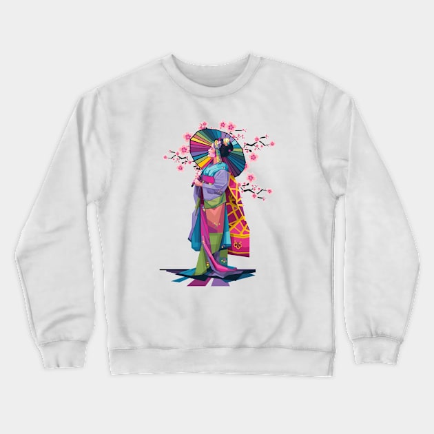 Geisha with rainbow umbrella Crewneck Sweatshirt by Alkahfsmart